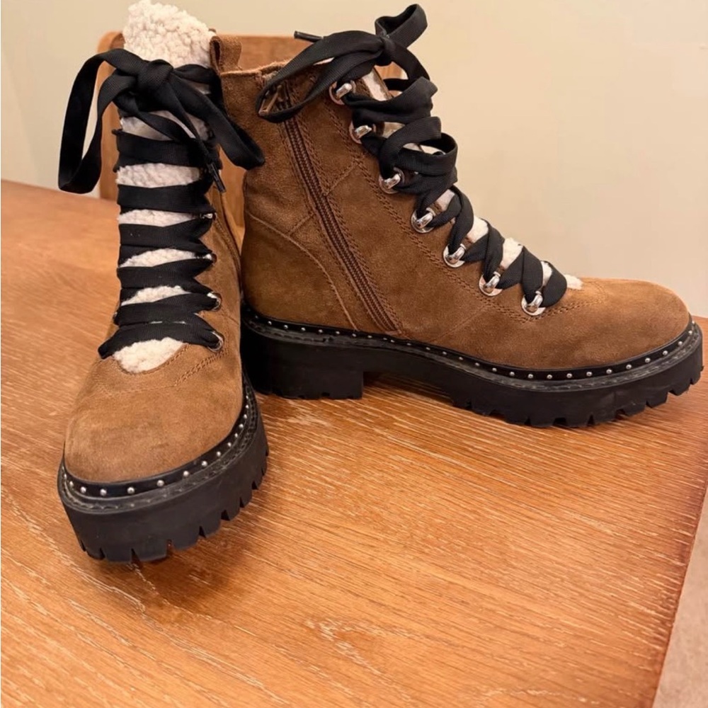 Steve Madden Brown Lace Up Boots with Black Accents